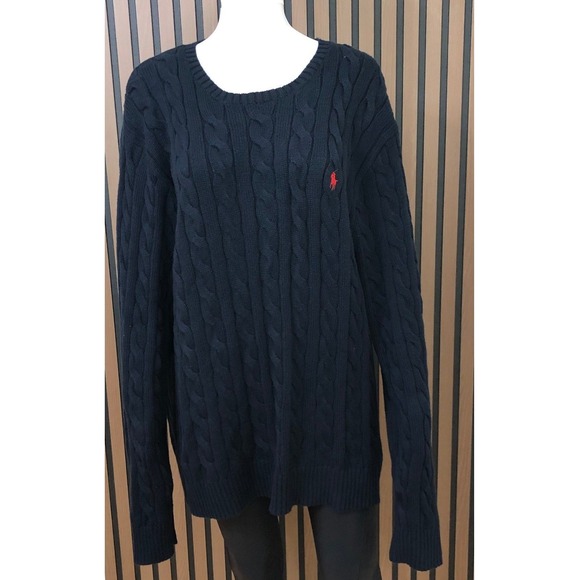 Polo Ralph Lauren Men's Navy Cable‎ Knit Sweater XXL Crewneck Long Sleeve